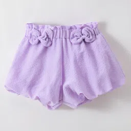 Kookie Kids Mid Thigh Length Solid Shorts with Bow Applique - Purple-picture-33