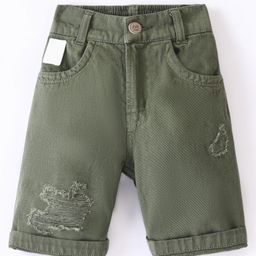 Little Kangaroos Cotton Knit Above Knee Length Denim Shorts Solid Colour - Olive Green-image-82