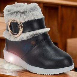 Lil Lollipop Matte Finished Fur Detailed Boots With LED Light - Black-image-84