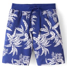 Pine Kids Terry Above Knee Length Shorts Trees Print - Blue-image-4