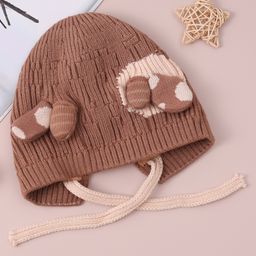 Babyhug Woolen Cap with Applique - Brown-image-15