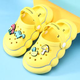 Babyoye Clogs with Backstrap Closure & Dino Applique - Yellow-image-99