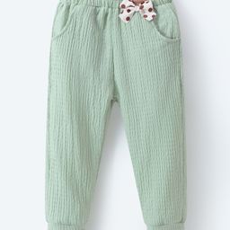 Mark & Mia Full Length Textured Solid Trouser With Bow Applique - Sea Green-image-2