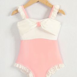 Mark & Mia Sleeveless V Cut Swimsuit with Frill Detailing - Pink & White-picture-16