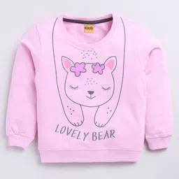 Kidcity Cotton Looper Full Sleeves Lovely Bear Text Printed Sweatshirt - Pink-picture-18