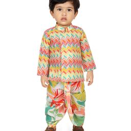 little desi Pure Cotton Full Sleeves Chevron Printed Kurta Dhoti Set - Multi Colour-image-54