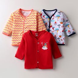 OHMS Single Jersey Knit Full Sleeves Boat Printed Jhablas Pack Of 3 - Red Yellow & White-image-11