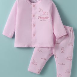 Zero Interlock Knit Full Sleeves Co-Ords Night Suit With Horse Print - Pink-image-53