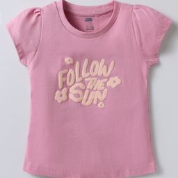 Pink Rabbit Single Jersey Knit Half Sleeves T-Shirt with Text Print - Pink-image-41