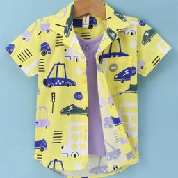 Dapper Dudes Half Sleeves Vehicles Printed Shirt With Attached Tee - Lemon-image-88