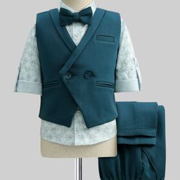 Robo Fry Cotton Woven Full Sleeves Printed 3 Piece Party Suit With Bow - Blue-picture-41