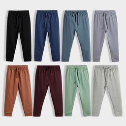 Orange Sugar 100% Cotton Knit Pack Of 8 Solid Full Length Joggers - Multi Colour-picture-42