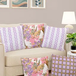 Myntra Elegant Homes Purple & Pink 5 Pieces Floral Printed Velvet Square Cushion Covers-image-26