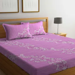 Myntra Elegant Homes White & Blue Floral 400 TC King Bedsheet with 2 Pillow Covers-picture-0