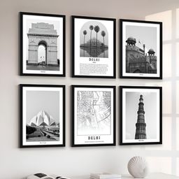 Art Street Black & White 6 Pieces Delhi Printed Wooden Wall Arts-image-98
