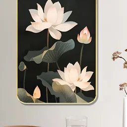 Myntra Elegant Homes Black & White 1 Piece Wooden Lotus Wall Art-image-78