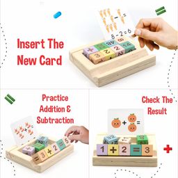 Aditi Toys Wooden MathTime for Kids, Educational Math Card Game with Wooden Block & Flashcards, Addition & Subtraction Learning Toy image 5