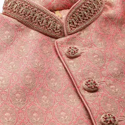 Manyavar Men Peach-Coloured & White Printed Sherwani Set image 2