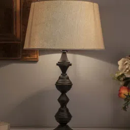 Homesake Black Nordic Waterdrop Matt Table Lamp with Khadi Drum Shade (Bulb Included) - Set of 1-15