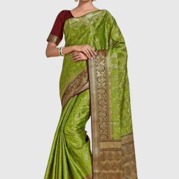 Mimosa Olive Green Woven Sarees With Blouse-image-74
