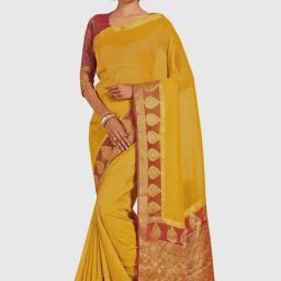 Mimosa Mustard Woven Sarees With Blouse-image-61