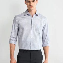 Arrow Grey Cotton Slim Fit Checks Shirt-picture-30