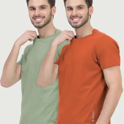 Freecultr Moss Green & Rust Orange Cotton Regular Fit T-Shirt - Pack Of 2-image-50