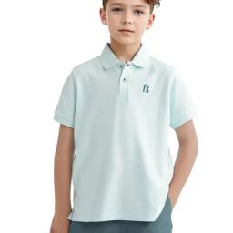 Rare Ones Boys Turquoise Cotton Embroidery Polo T-Shirt-image-97