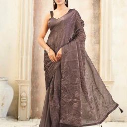 Tikhi Imli Grey Solid Saree with Unstitched Blouse-picture-12