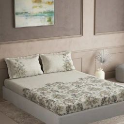 DDecor Maxima Beige Cotton Ethnic 144 TC Super King Bedsheet with 2 Pillow Covers-picture-2