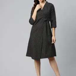 Cottinfab Black Cotton Printed Wrap Dress-image-45