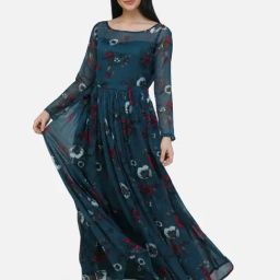 Scorpius Teal Floral Print Maxi Dress-image-40