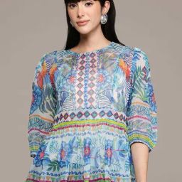 Label Ritu Kumar Blue Fitted Printed Top-image-83