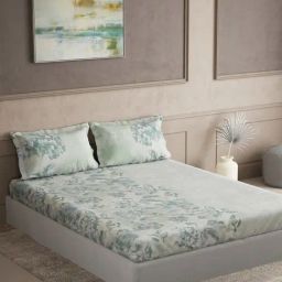 DDecor Maxima Green Cotton Floral 144 TC Super King Bedsheet with 2 Pillow Covers-picture-39