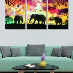 999Store Multicolor Elephants Art 3 Frame Canvas Paintings-45