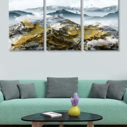 999Store Grey Mountain View Art 3 Frame Canvas Paintings-32