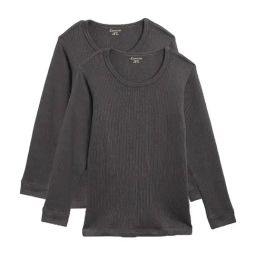 Kanvin Kids Charcoal Regular Fit Thermal Tops - Set of 2-image-5