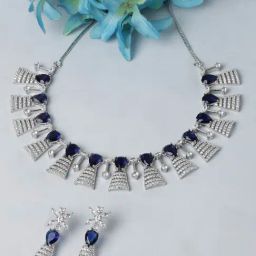 Zeneme Rhodium Plated AD Studded Jewellery Set-image-24