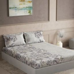 DDecor Maxima Purple Cotton Floral 144 TC Super King Bedsheet with 2 Pillow Covers-picture-35