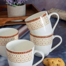 SONAKI Printed White Bone China Coffee Mug - Set of 6 (180ml)-image-80
