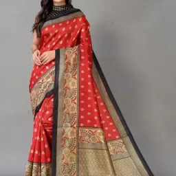 Satrani Red Printed Saree With Unstitched Blouse-image-35