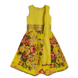 A.T.U.N. Yellow Floral Print Lehenga with Blouse & Dupatta-image-94