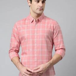 Dennis Lingo Pink Cotton Slim Fit Checks Shirt-picture-24