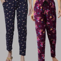 Kryptic Purple & Navy Printed Pure Cotton Elasticated Waist Band Regular Fit Pyjamas - Pack of 2-image-97
