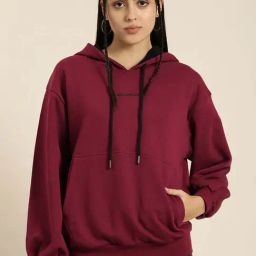 Dillinger Maroon Fleece Typographic Oversized Hoodie-image-68