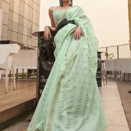 Saree Mall Green Silk Woven Saree With Unstitched Blouse-picture-33