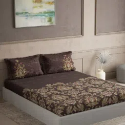 DDecor Maxima Brown Cotton Ethnic 144 TC Super King Bedsheet with 2 Pillow Covers-picture-30