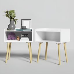 Myntra Elegant Homes 2Pcs White & Beige Wooden Sturdy Corner Sofa-Side Bedside Tables-image-56