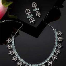 Zeneme Rhodium Plated AD Studded Jewellery Set-image-87