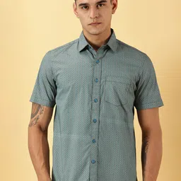 LEON Men Regular Fit Geometric Printed Spread Collar Cotton Casual Shirt-image-53